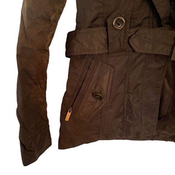 NEw York & Company NEW army green coat removable faux fur pockets belt SMALL - Picture 2 of 7